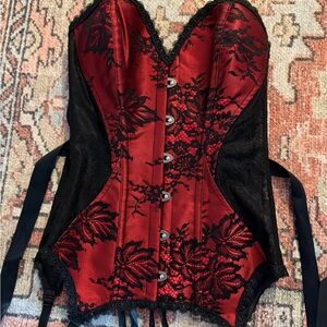 Adore Me Red and Black Lace Corset Small